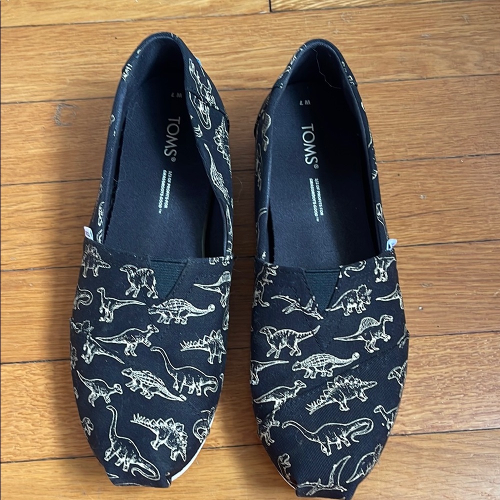 TOMS Black Dinosaur Print Slip-On Shoes